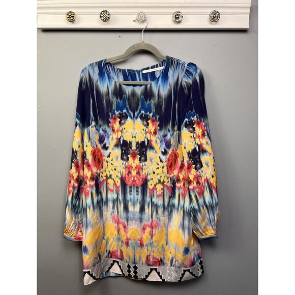 Twelfth Street By Cynthia Vincent Silk Dress Womens Medium Watercolor Blue‎ Zip - Picture 1 of 8